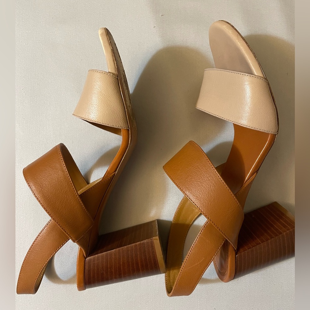 Chloe Mia Two Tone Leather Sandals Size 37 1/2 Made in Italy